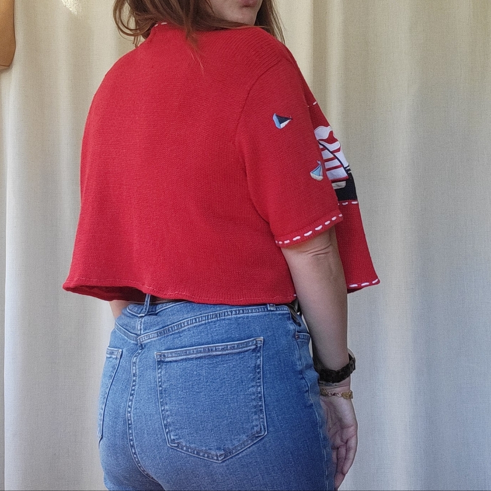 Redesigned Vintage Short Sleeve Sailboat Sweater Large With One Size Hat - Picture 10 of 13